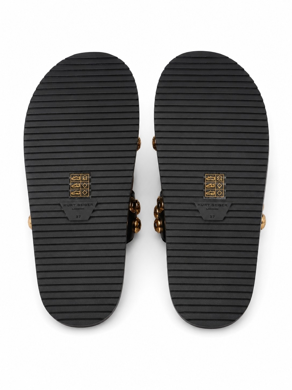 🆕️Kurt Geiger London Orson Studded Slides Black Gold Crystal Sandals US 7 - Picture 5 of 7